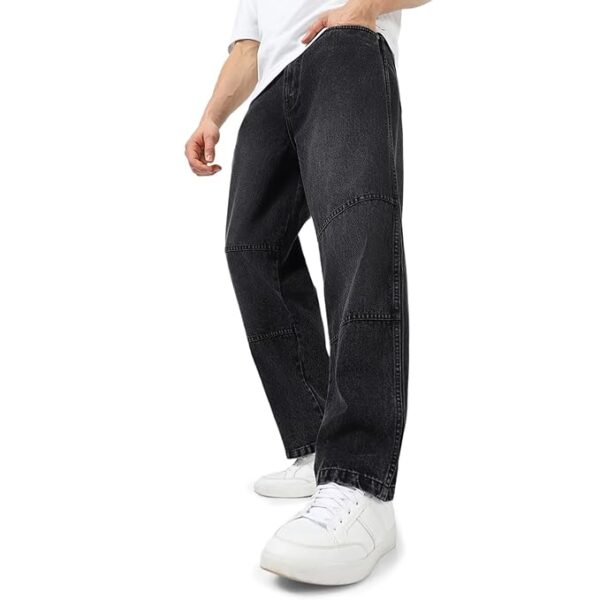 Urbano Fashion Men's Loose Baggy Fit Cut and Sew Panelled Jeans Non-Stretchable